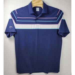 Callaway Golf Polo Shirt Striped Short Sleeve Athletic Fit Men's XLarge‎ blue